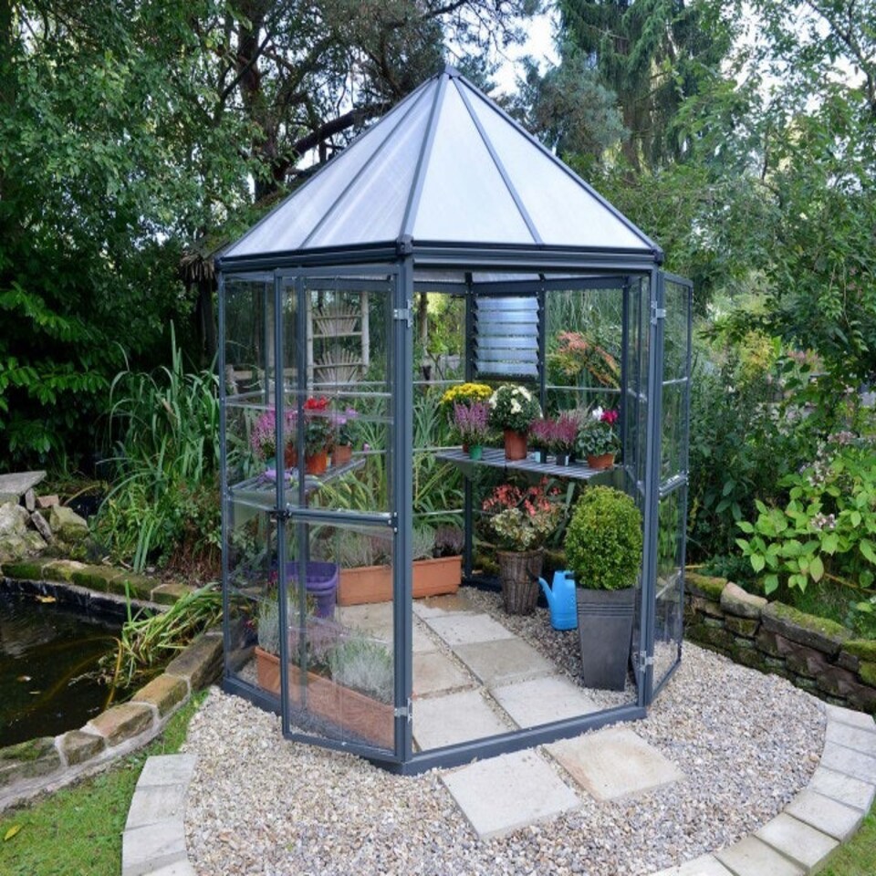 image 1 of Greenhouse Oasis Hexagonal 8 Feet - Polycarbonate - L247.11 x W213.2 x H266.83 cm - Grey