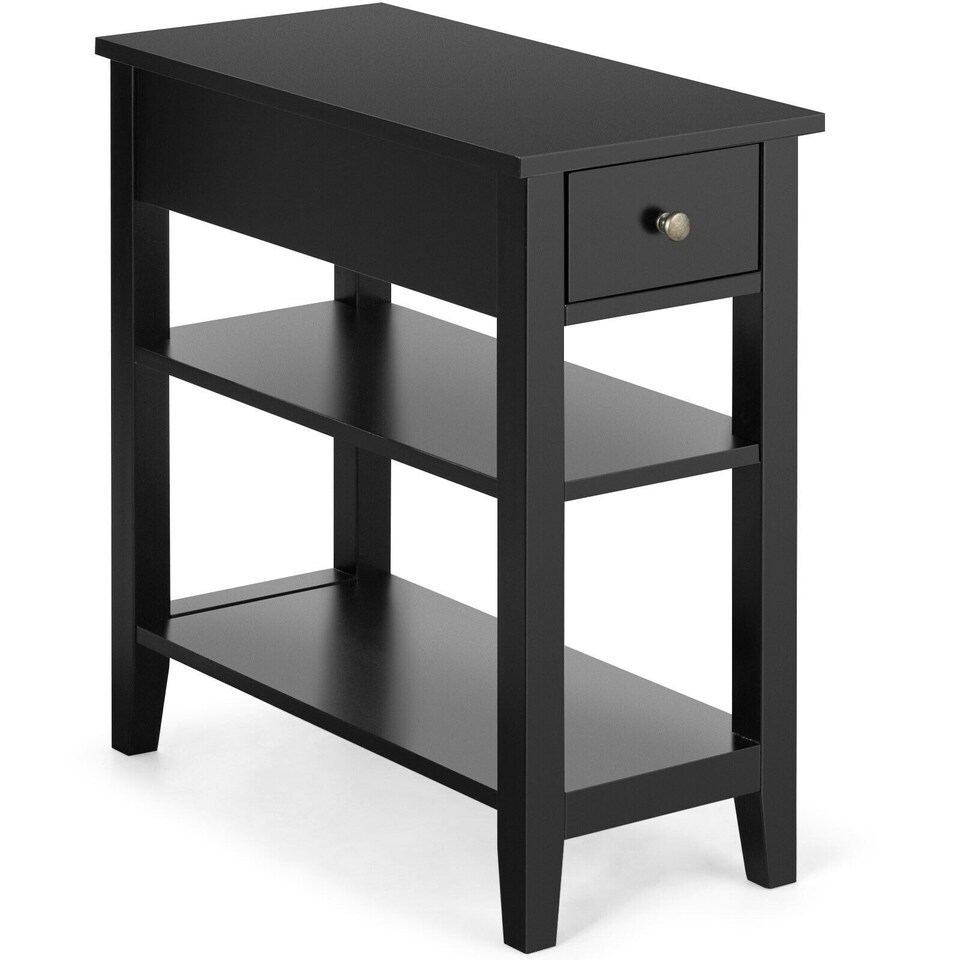 image 1 of COSTWAY 3-Tier End Table Sofa Bedside Table W/ Drawer Black