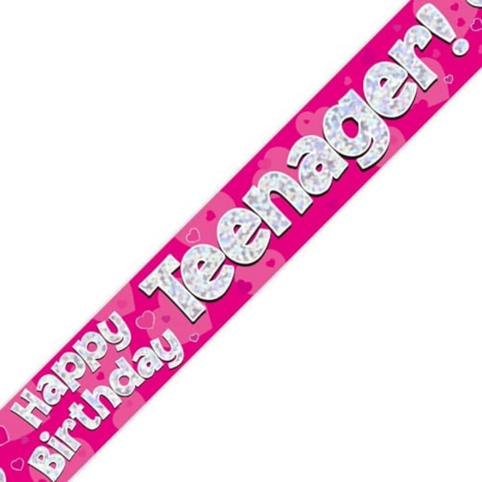 Pink Happy Birthday Teenager Holographic Foil Banner 274cm