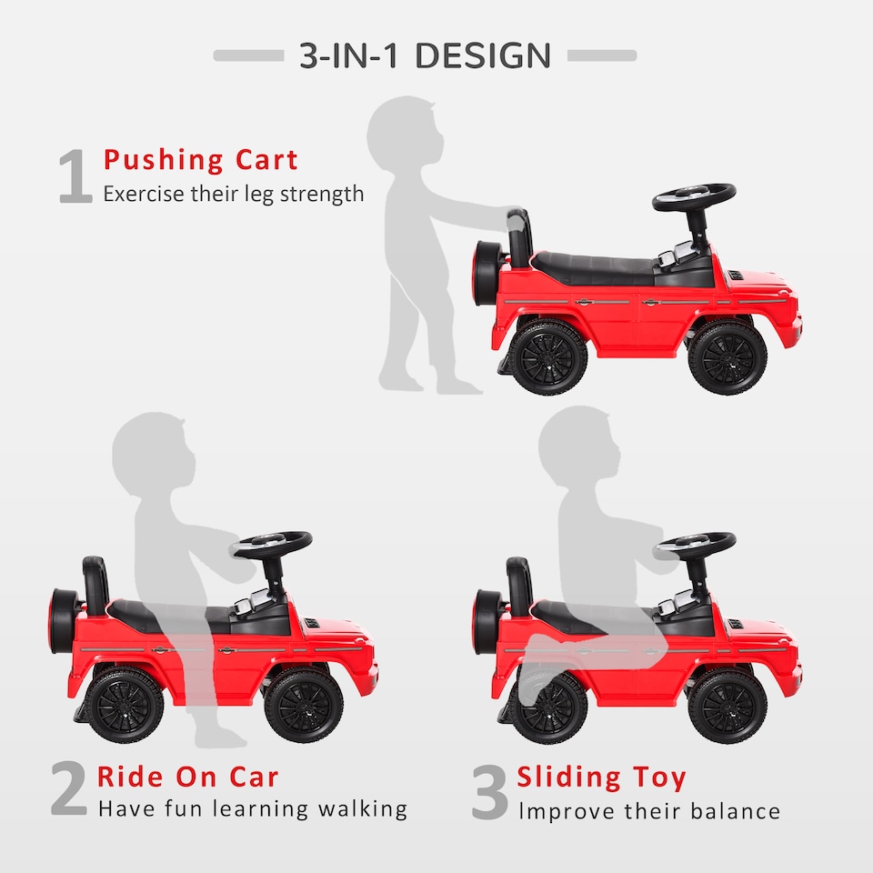 image 1 of HOMCOM 3 in 1 Kids Ride On Car G350 Licensed Foot To Floor Slider Toddler Push Along NO POWER Red 12-36 months