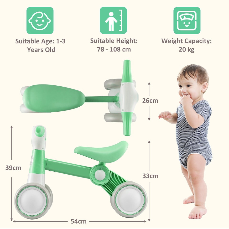 image 1 of COSTWAY Cute Baby Balance Bike Childrens Bicycle Green