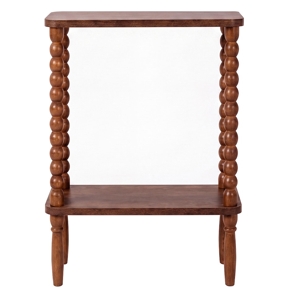 image 1 of Levede Narrow Side Table 2 Tier Storage MDF End Table Rubber Wood Legs Brown
