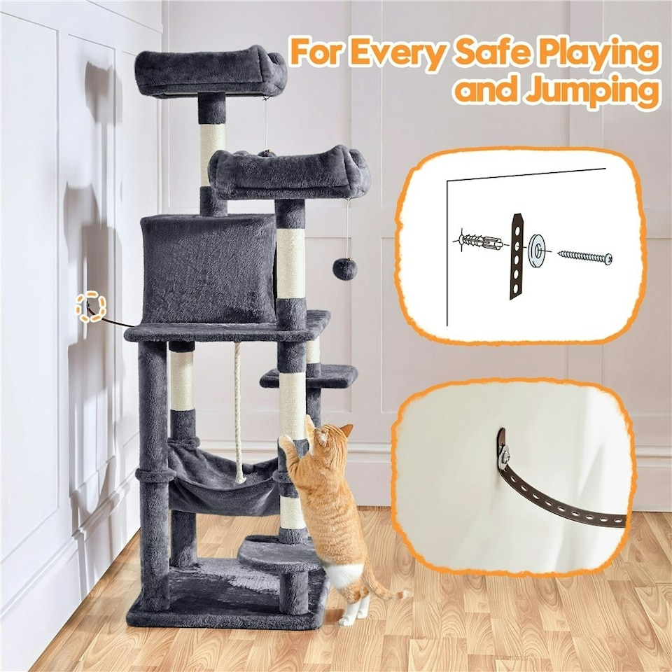 image 1 of Yaheetech 149 cm Multilevel Cat Tree with Plush Perch Dark Grey