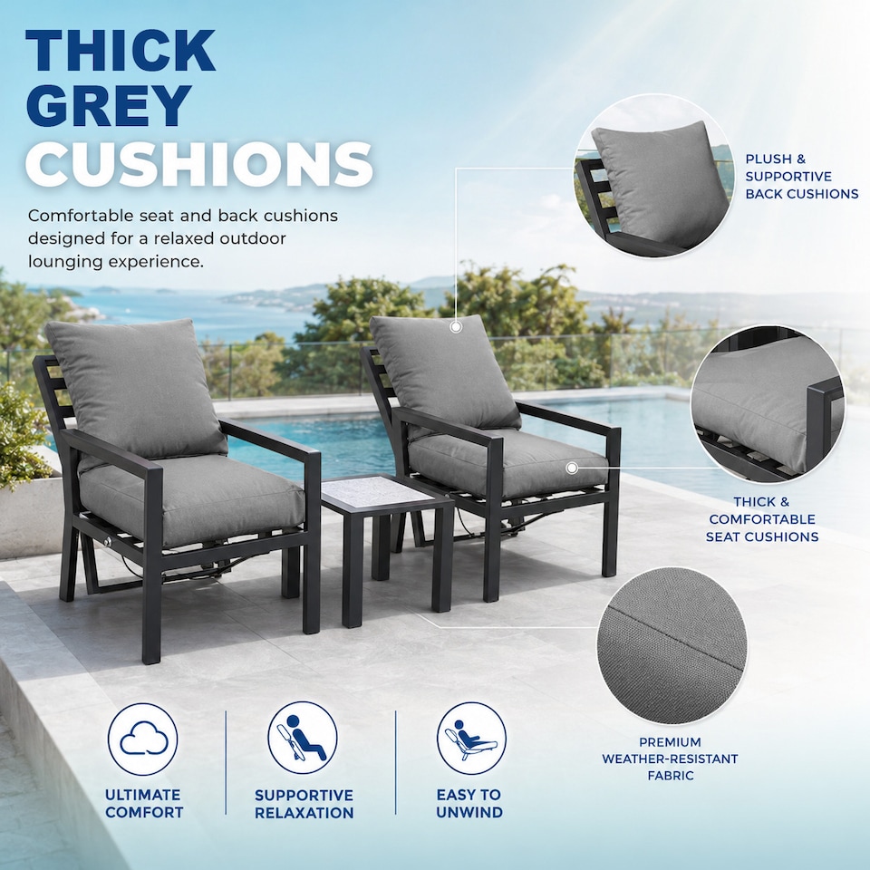 image 1 of 4 Seater 5 Piece Aluminium Garden Sofa Dining Set with Gas Lift Table, Ottoman Bench & Grey Cushions