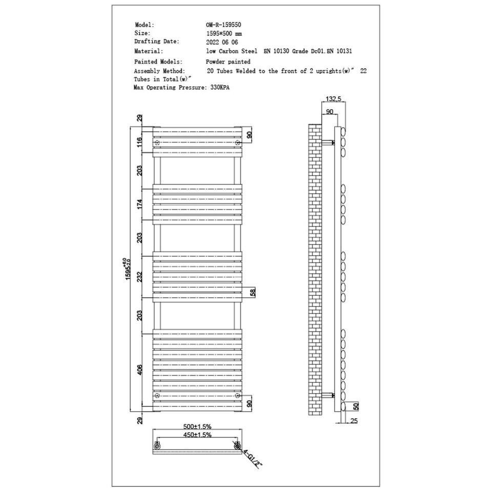 image 1 of Omeara Electric Towel Rail Standard Heated Bathroom Radiator - White (H) 1595mm x (W) 500mm - 600W