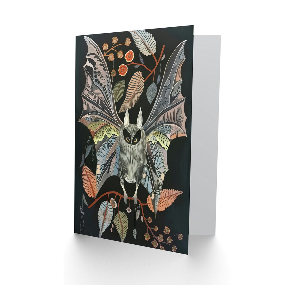image 1 of Abstract Bat Flight Night Patterns Rustic Botanical Him Her Birthday Card