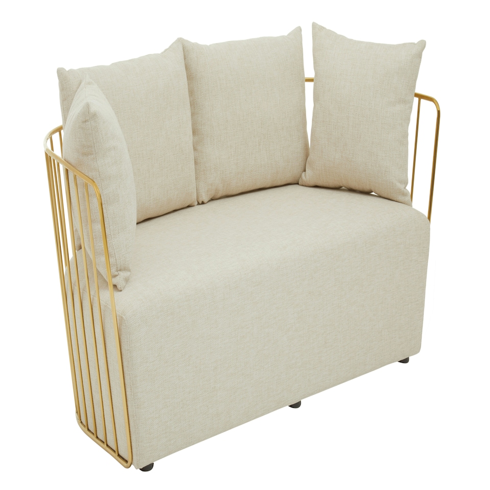image 1 of Interiors by Premier Two Seat Natural Fabric Sofa, Gold Finish Stainless Steel Frame, Art Deco Style Comfortable and Stylish Sofa Cream