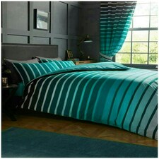 VELVETIO Oscar Stripe Duvet Cover Set Reversible Polycotton Easy Care Beddings Blue | Teal | Super King