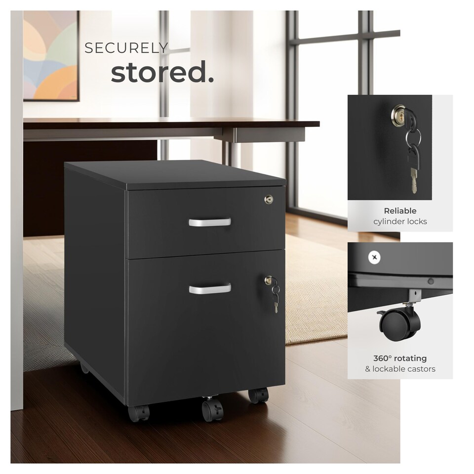 image 1 of Filing Cabinet - 2 rolling,  lockable drawers, fits A4 documents | Black | black | 46 x 40 x 54,50 cm | 1