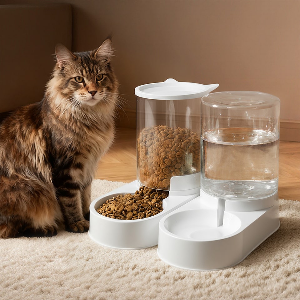 image 1 of Skylos 2 Packs Automatic Food Feeder Waterer Set 3.2L Plastic Dispenser Dog Cat