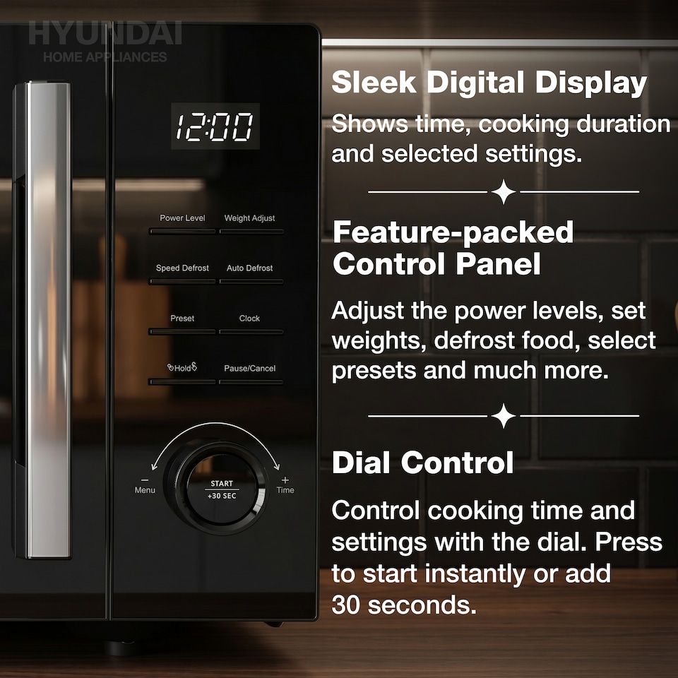 image 1 of Hyundai 900W 23L Black Digital Microwave, Mirror-Effect Glass Door, Stainless Steel Interior HYMW90023DB