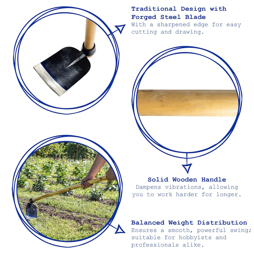 image 1 of Harbour Housewares Steel Garden Hoe - 110cm - Natural