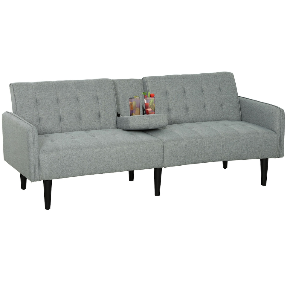 image 1 of HOMCOM Upholstered Sofa bed 3 Seater Home Theater with Storage Light Grey