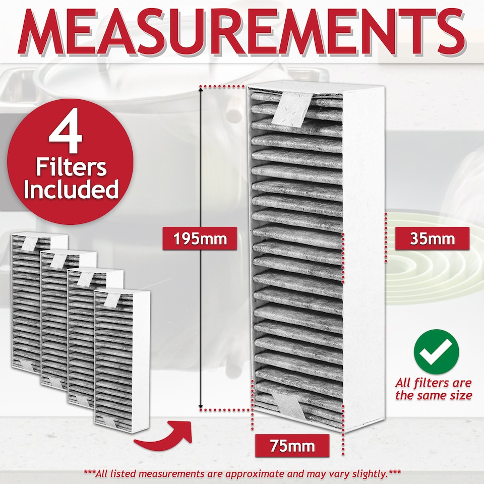 image 1 of SPARES2GO Activated Carbon Filter for Neff T48PC7BX2 T48TD7BN2 T58PL6EX2 T58TL6EN2 Cooker Hood (Pack of 4 Filters)
