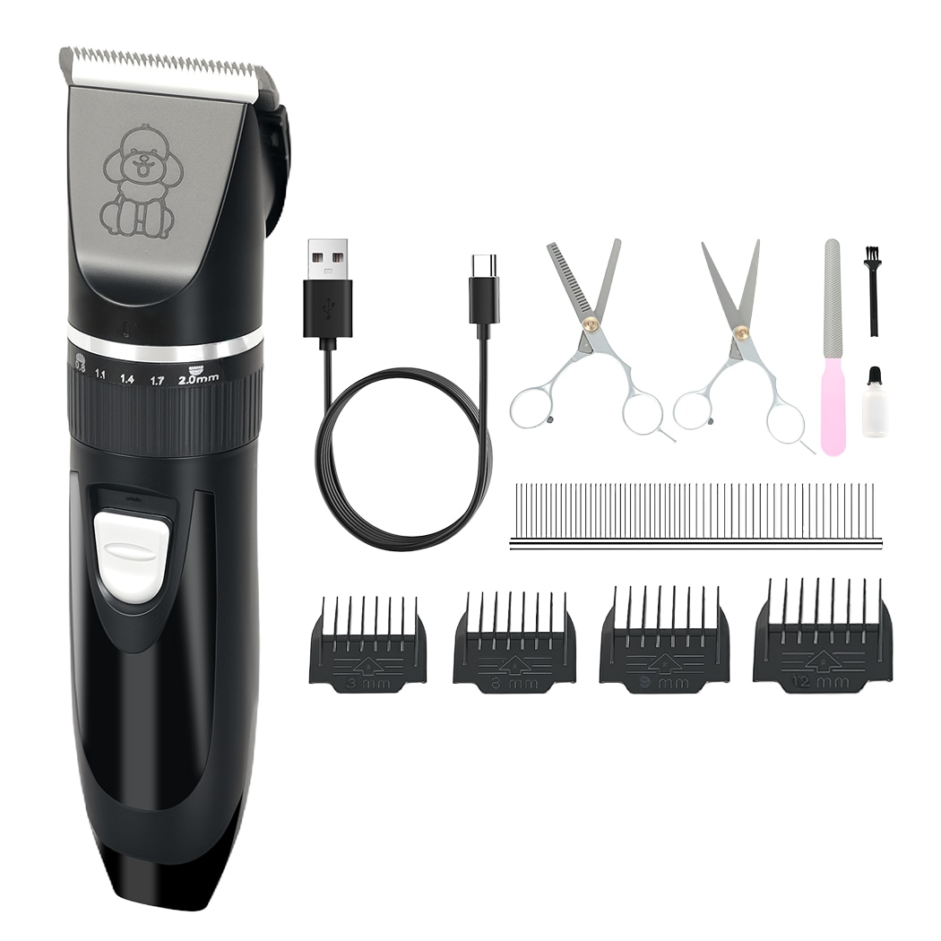 Skylos Pet Clipper Cat Dog Grooming Trimmer Shaver Cordless Rechargeable Kit | Black | Black