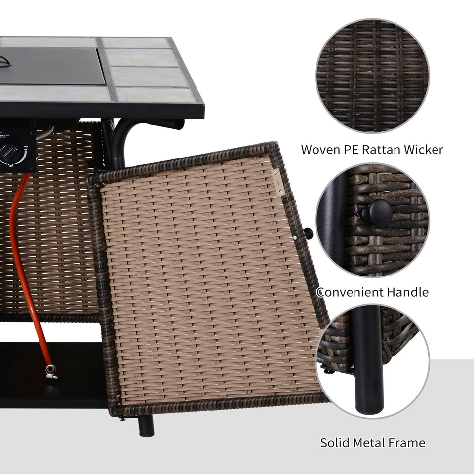 image 1 of Outsunny Rattan Fire Pit Square Patio Heater with Fire Control Panel