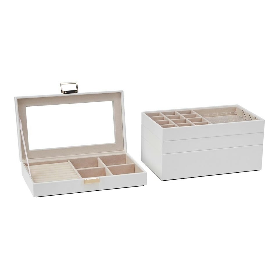 image 1 of Living and Home 4-Tier Jewellery Storage Box with Transparent Lid - White