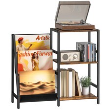 HOMCOM Record Player Stand, 3-Tier Side Table with Vinyl Record Storage, End Table with 3 Oxford Cloth Magazine Racks for Living Room, Bedroom, Rustic Brown | Brown