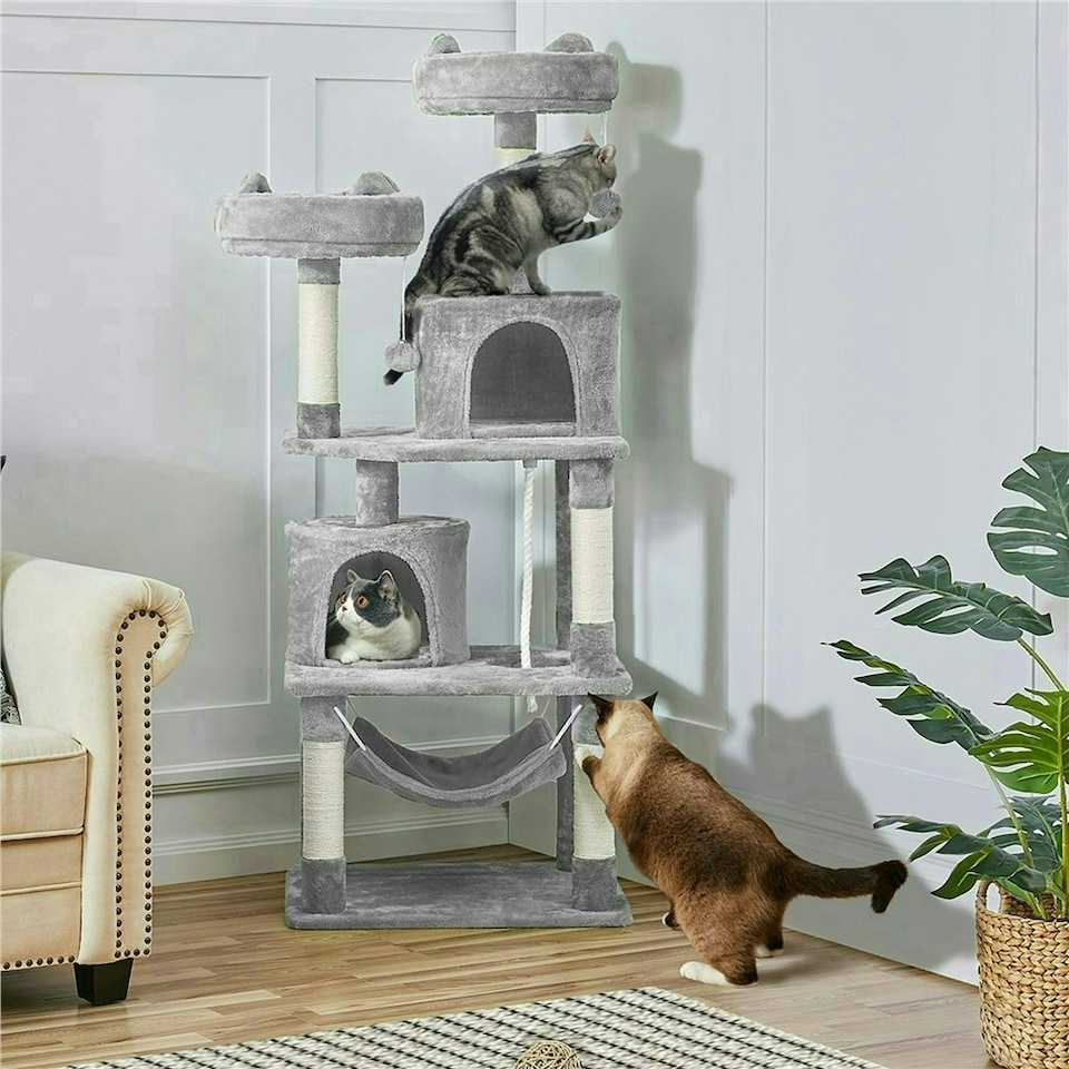 image 1 of Yaheetech 158 cm Multi Level Cat Tree with Condos Light Grey