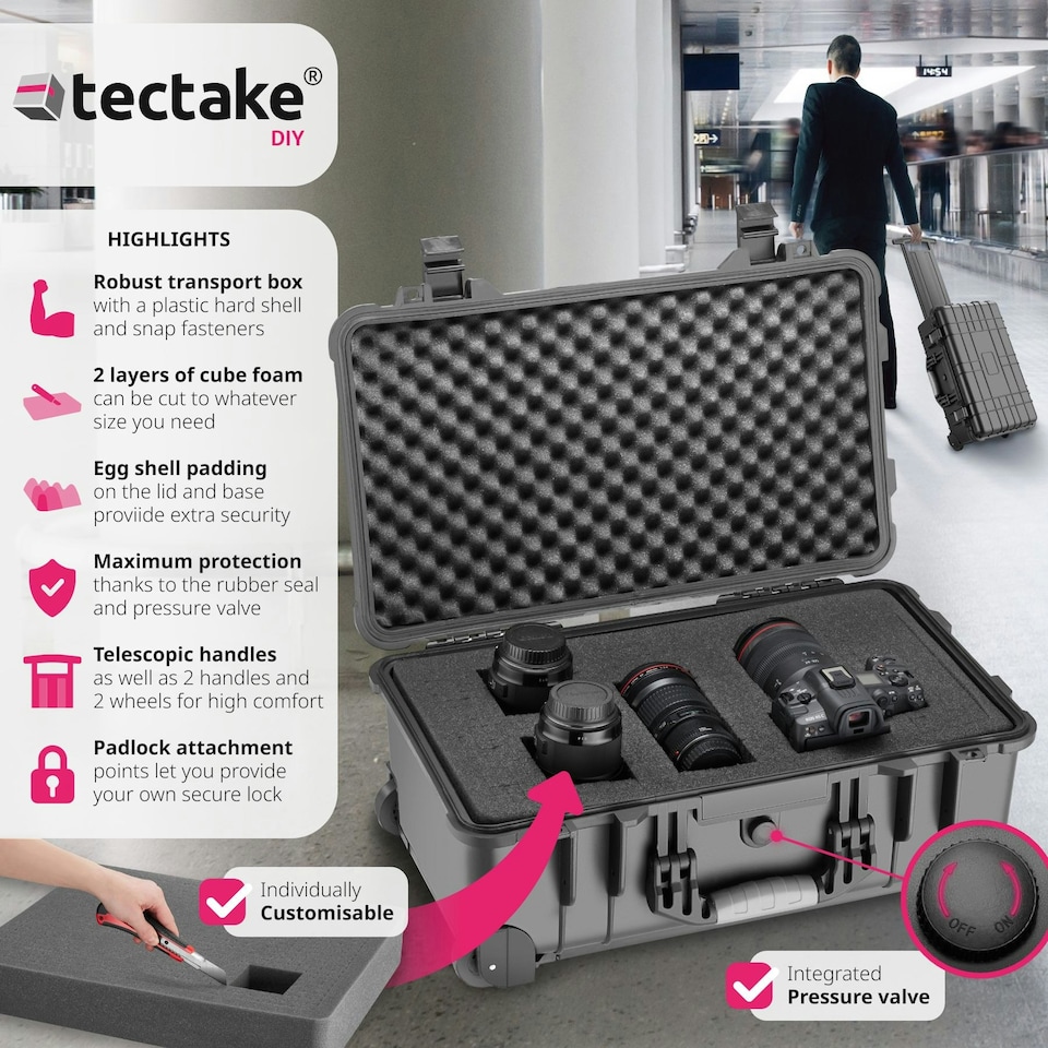 image 1 of Camera Case - hard shell, foam inserts, waterproof, telescopic handle | Black | M | 1