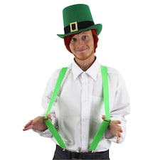 Irish Buckle Top Hat with Short Red Wig & Green Braces | Green | 3