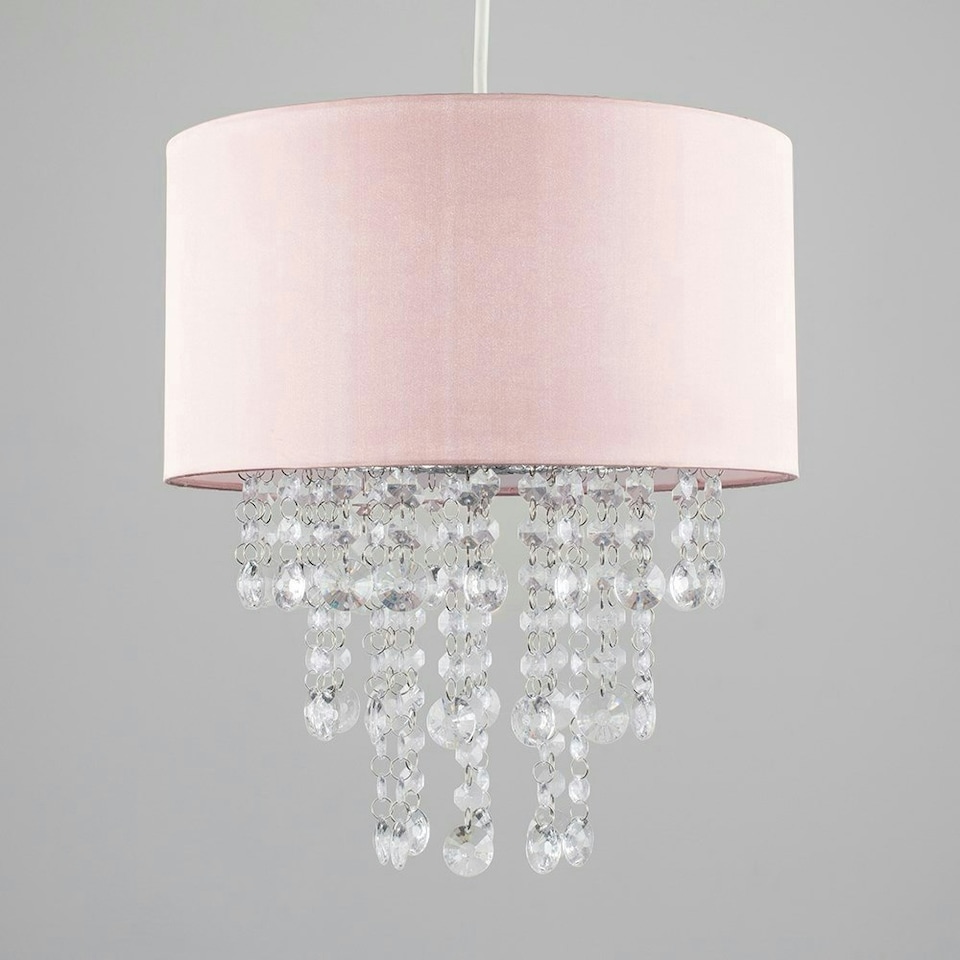 image 1 of ValueLights Acrylic Jewel Effect Droplet Pink Ceiling Pendant Light Shade