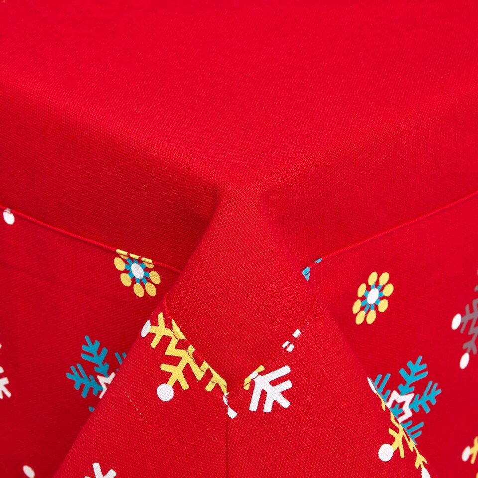 image 1 of Homescapes Cotton Christmas Red Snowflake Border Tablecloth - 137 x 178 cm | Red | 137cm x 178cm (54" x 70")