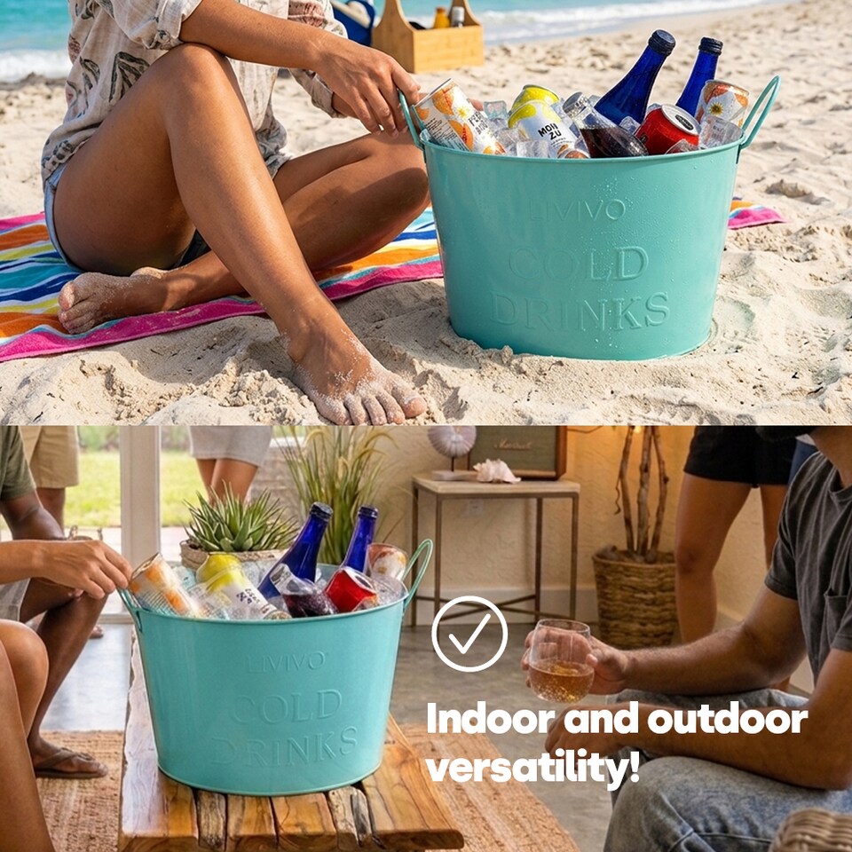 image 1 of Galvanised Steel Drinks Bucket - Turquoise