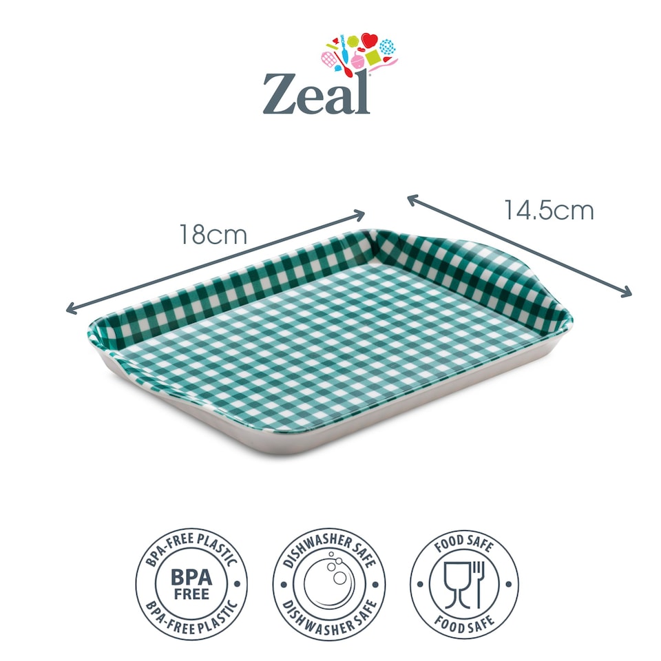 image 1 of Zeal Melamine Mini Tray, Gingham Pattern, 18 x 14 cm, Forest Green