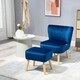 image 2 of HOMCOM Velvet-Feel Accent Chair w/ Ottoman Tub Seat Padding Wood Legs Dark Blue