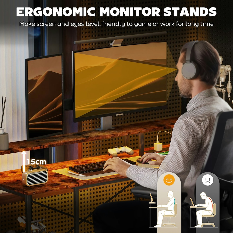 image 1 of HOMCOM L Shaped Gaming Desk w/ LED Lights and Power Outlets for Small Space