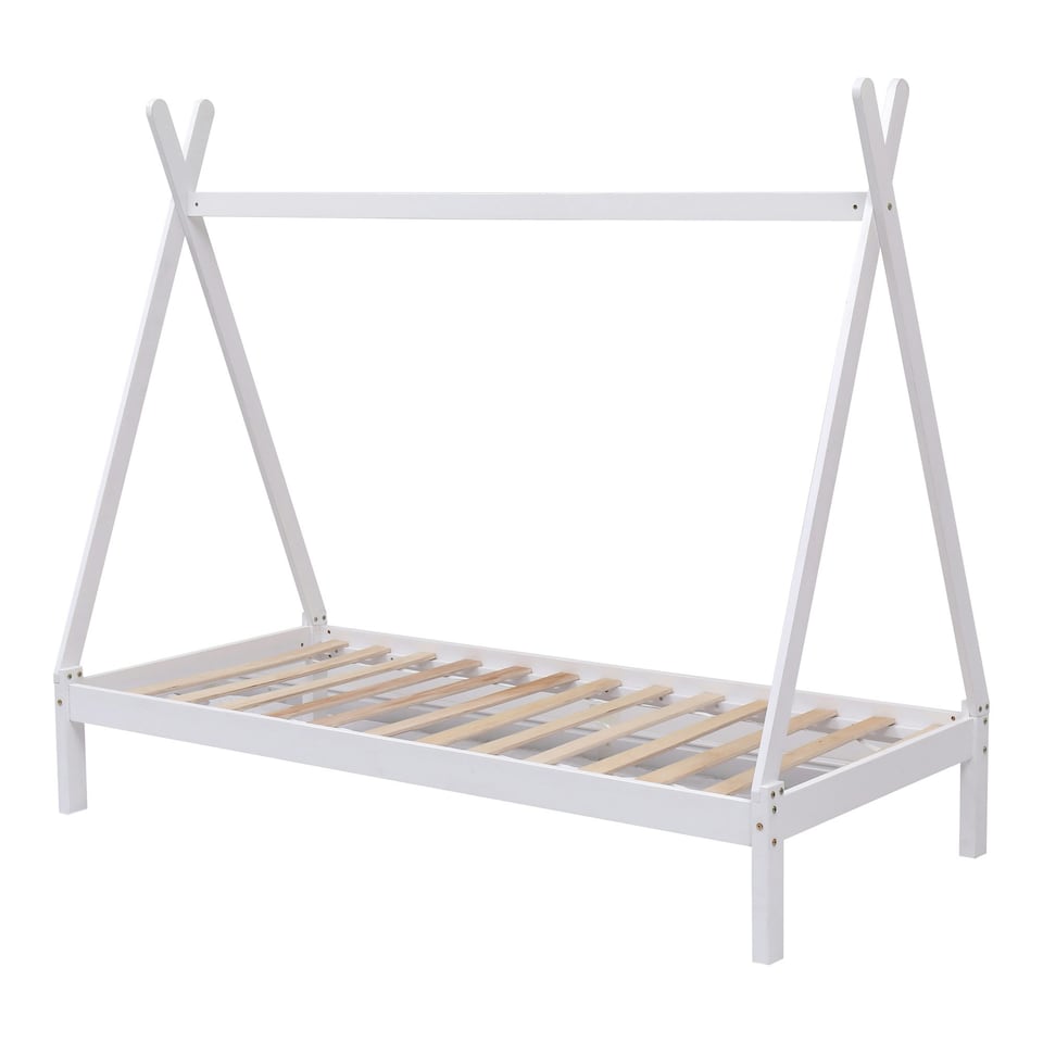 image 1 of Harry Kids Childrens White Wooden Teepee Tent Single Bed Frame | White | White | Single