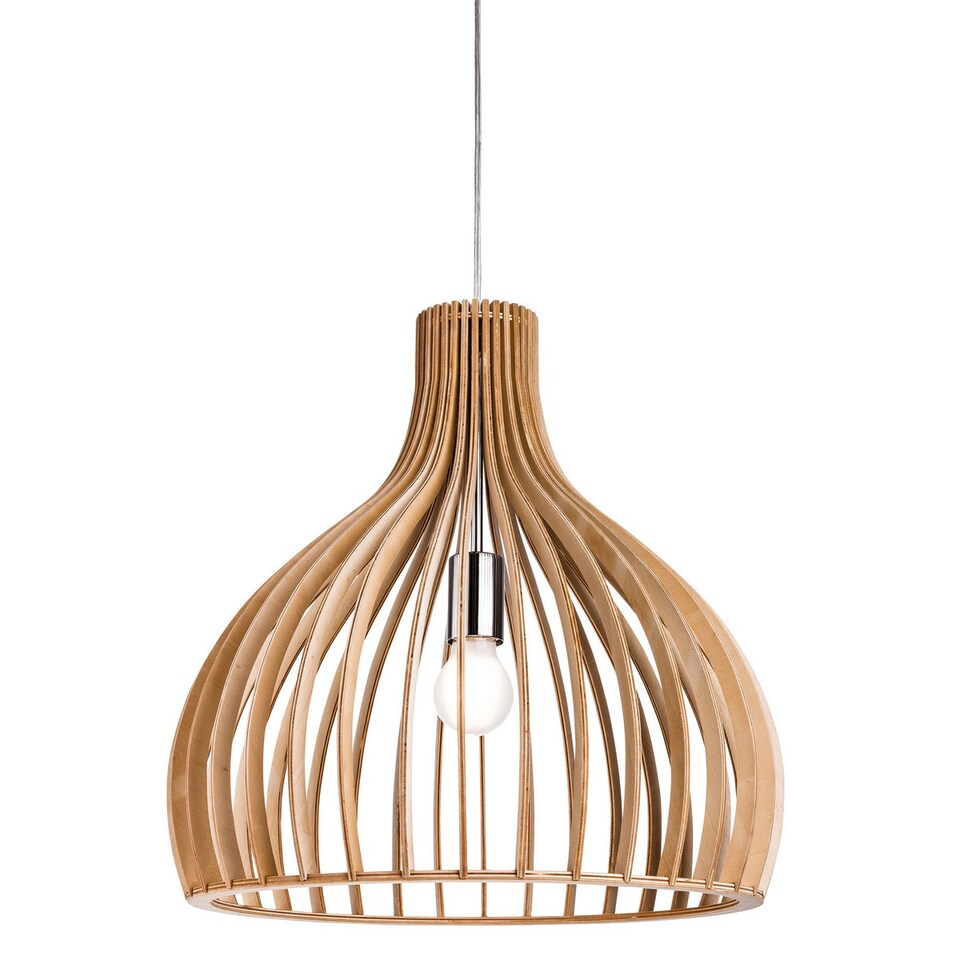 Cadiz 1 Light Cage Ceiling Pendant Natural Wood, E27
