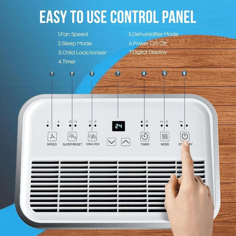image 1 of PureMate 20 Litre Dehumidifier with Ioniser, Continuous Drainage Hose and Sleep Mode