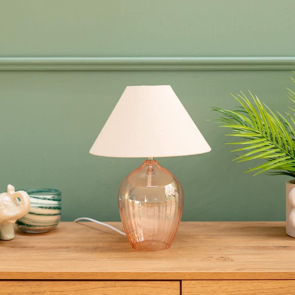 image 1 of ValueLights Olivet Pink Glass Table Lamp Natural Taper Shade