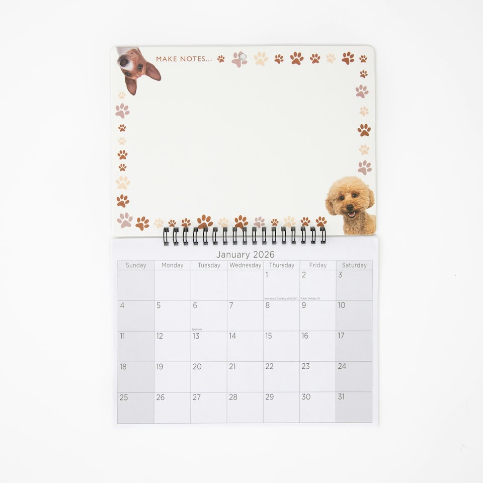 image 1 of 2026 Monthly Memo Board Calendar & Pen Puppy 2 Design