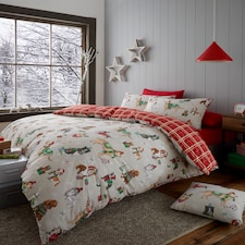 Christmas Dogs Reversible Duvet Cover Bedding Set With Pillow Cases | Brown | Super King