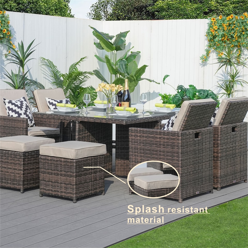 image 1 of Direct Wicker 9 Pieces Outdoor Rattan Garden Dining Table and Chair Set