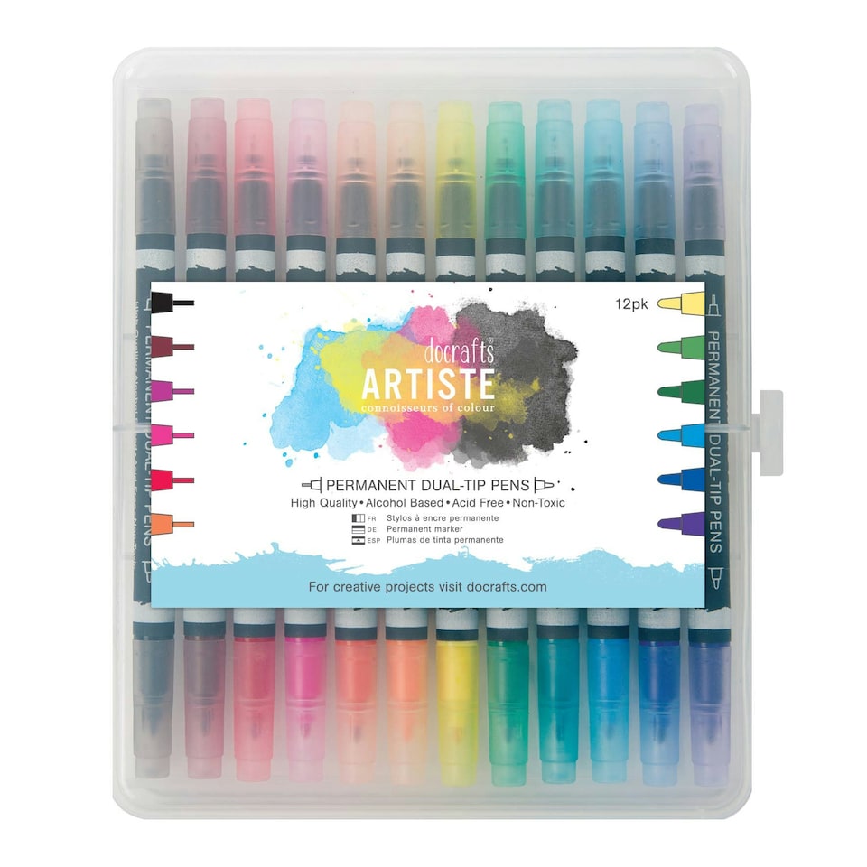 Artiste Permanent Marker Pens, Multicoloured, Pack of 12, Dual Tip (Thick & Thin)
