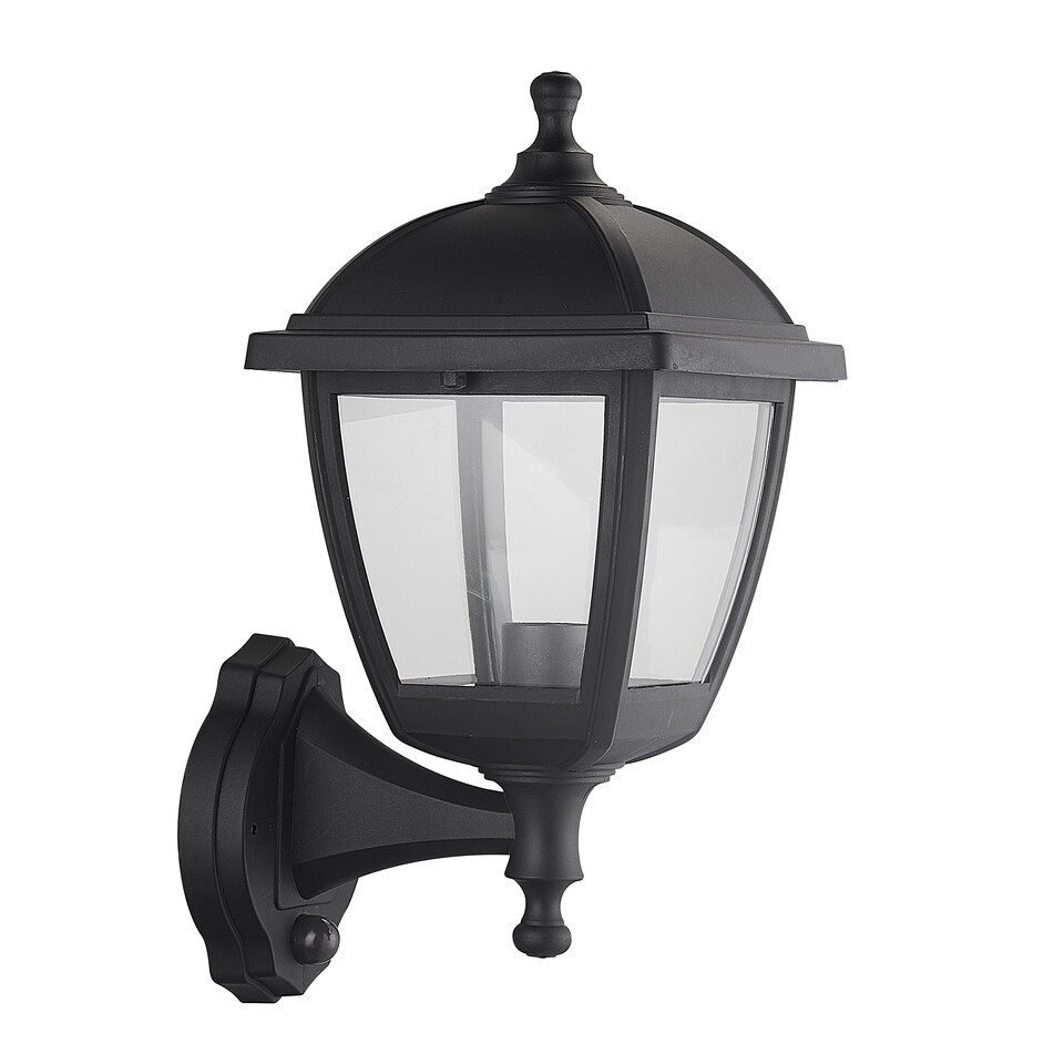 image 1 of CGC MYRA Large Black Outdoor Wall Lantern Light with PIR Motion Sensor, Clear Diffuser, IP44, Polycarbonate Coastal Style.