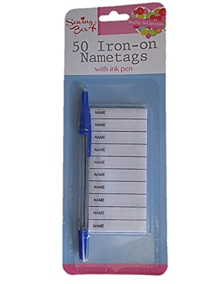 image 1 of Sewing box 50 Iron-on Nametags with ink pen
