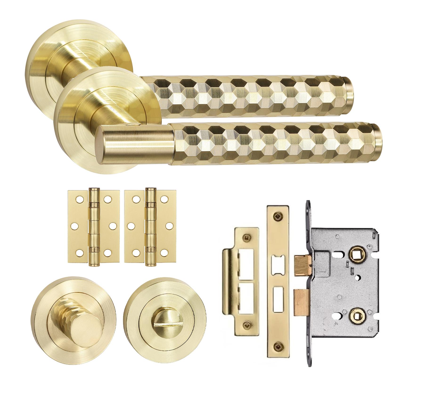 Golden Grace Knurled Hex Cut T-Bar Bathroom Door Handle Set Satin