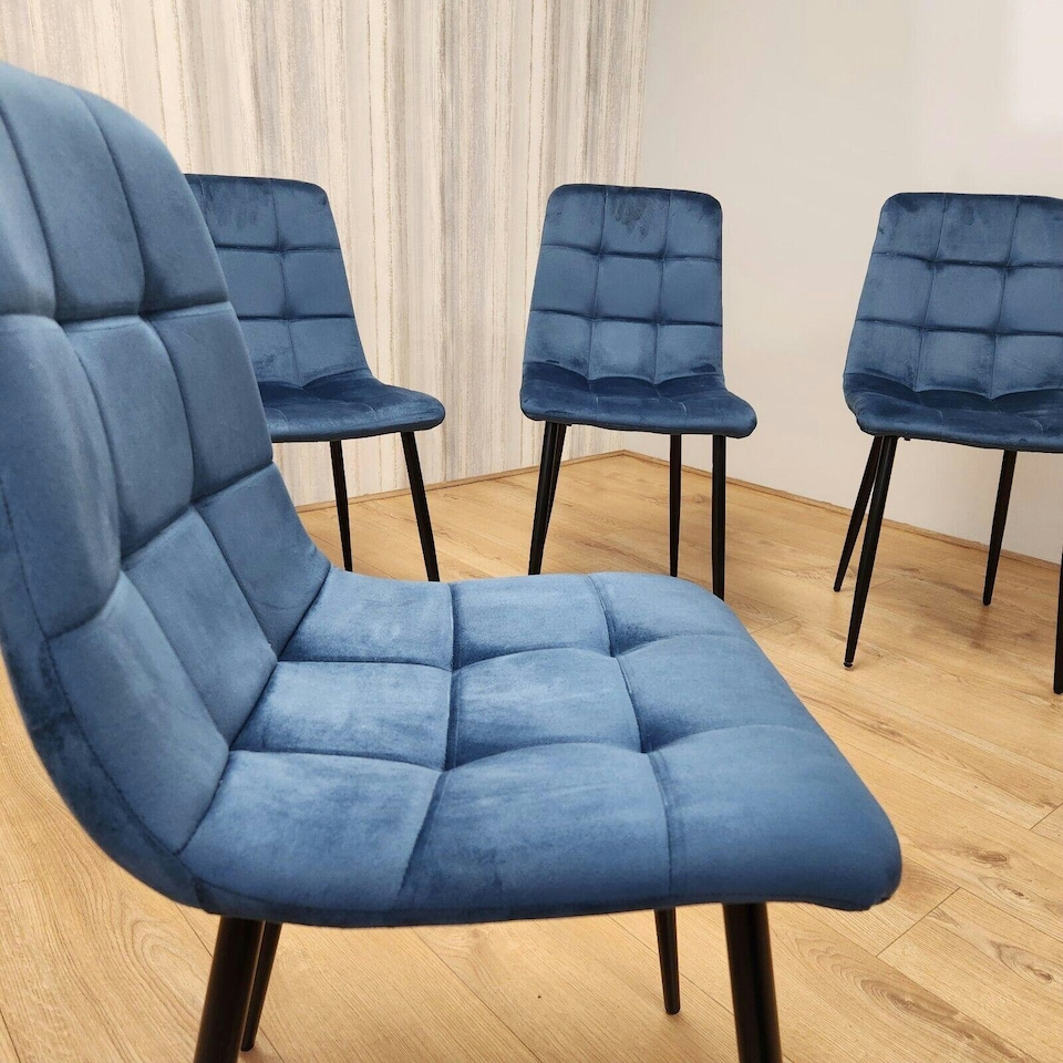 image 1 of Dining Chairs Set of 4 Blue Velvet Kitchen Chairs Blue