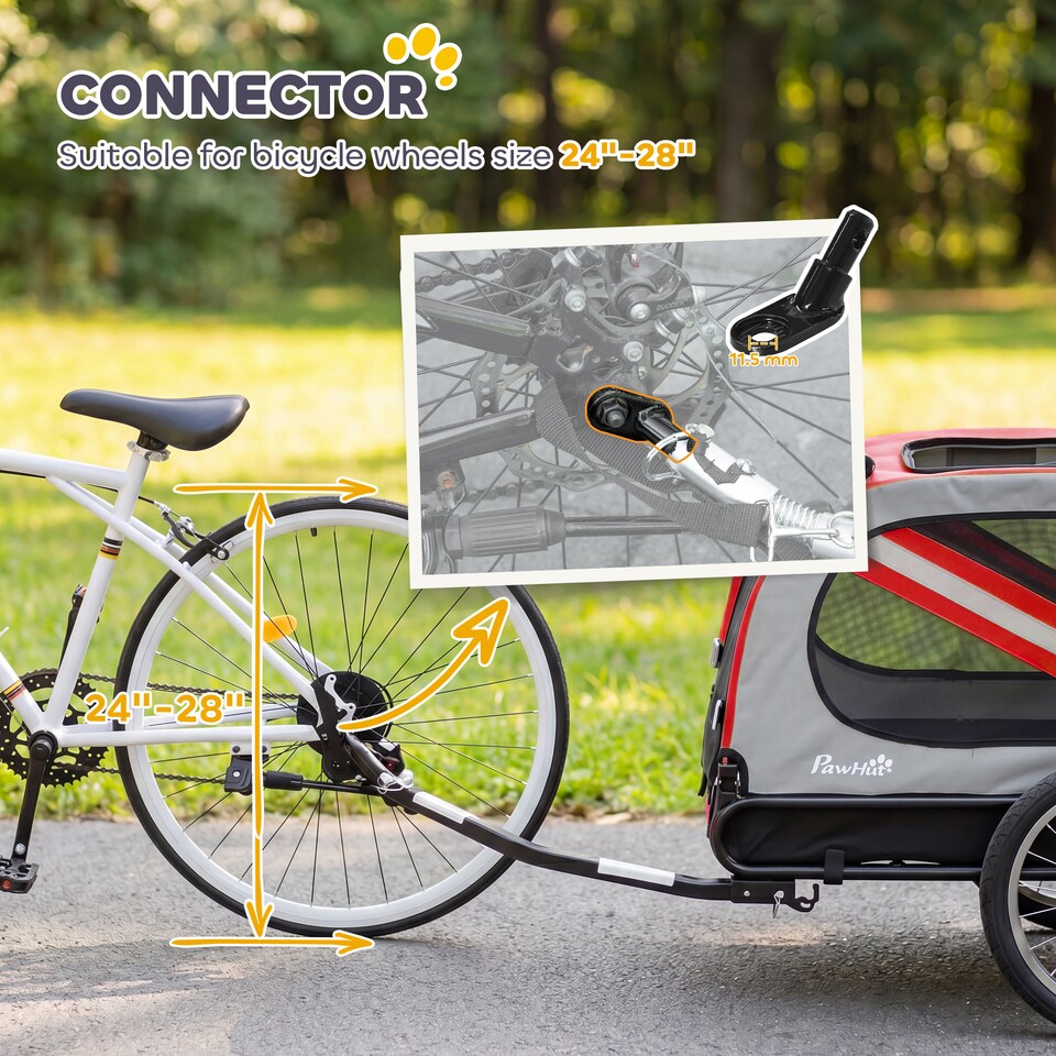 image 1 of PawHut 2-In-1 Dog Bike Trailer Stroller w/ Universal Wheel Reflector Flag