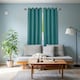 image 4 of Teal Linen Fabric Blackout Eyelet Curtains - 46x63 Inch Drop - 2 Panel Green