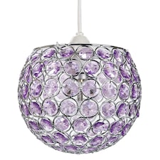 Modern Round Globe Easy Fit Pendant Shade with Small Purple Acrylic Bead Jewels | Purple