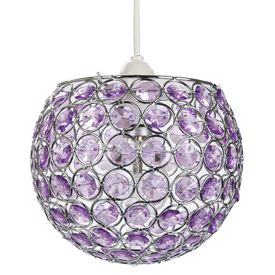 image 1 of Modern Round Globe Easy Fit Pendant Shade with Small Purple Acrylic Bead Jewels | Purple