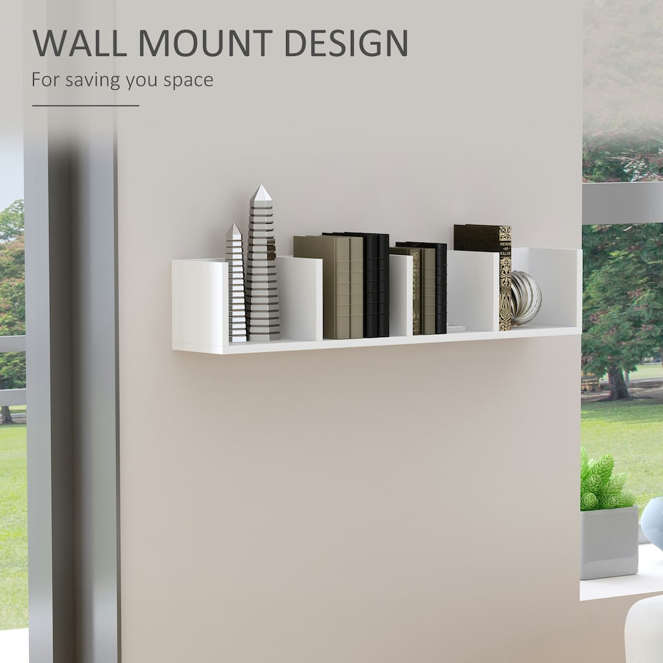 image 1 of HOMCOM Wooden Wall-Mounted Storage Media Display Shelf Center Rack, White
