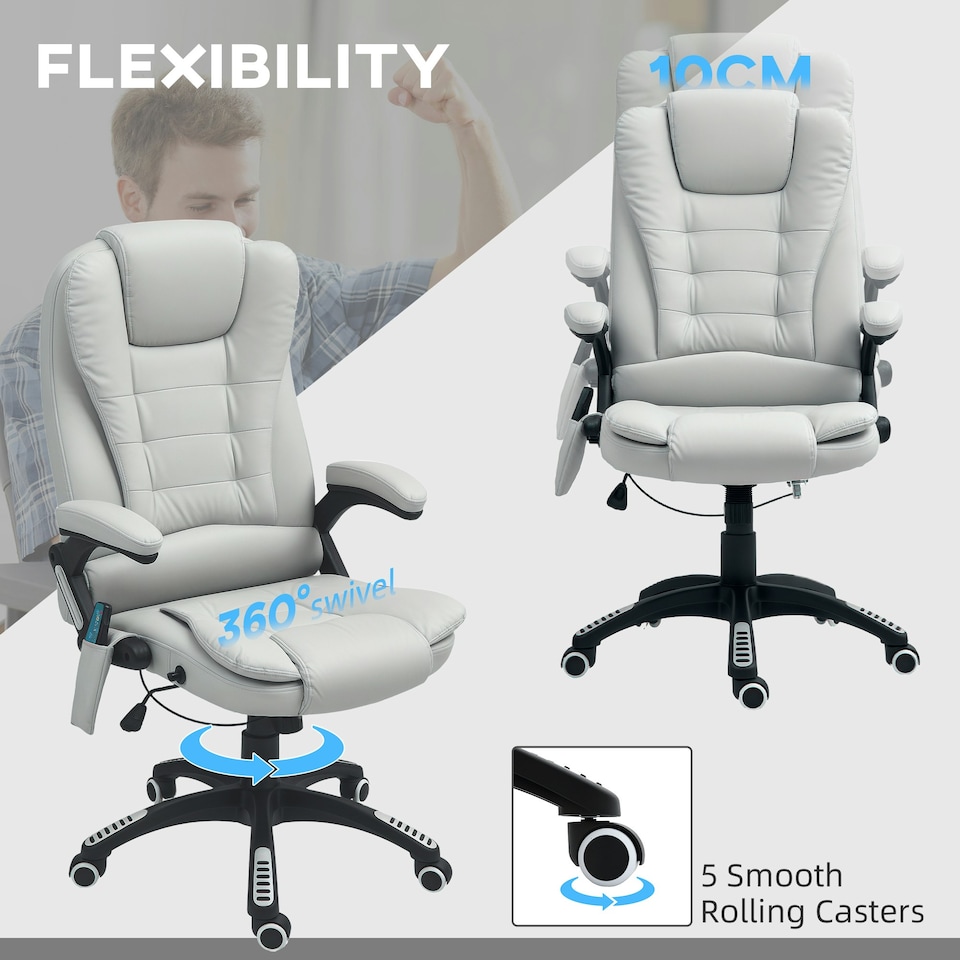 image 1 of HOMCOM Heated Vibrating Massage Chair with Reclining Function, Light Grey