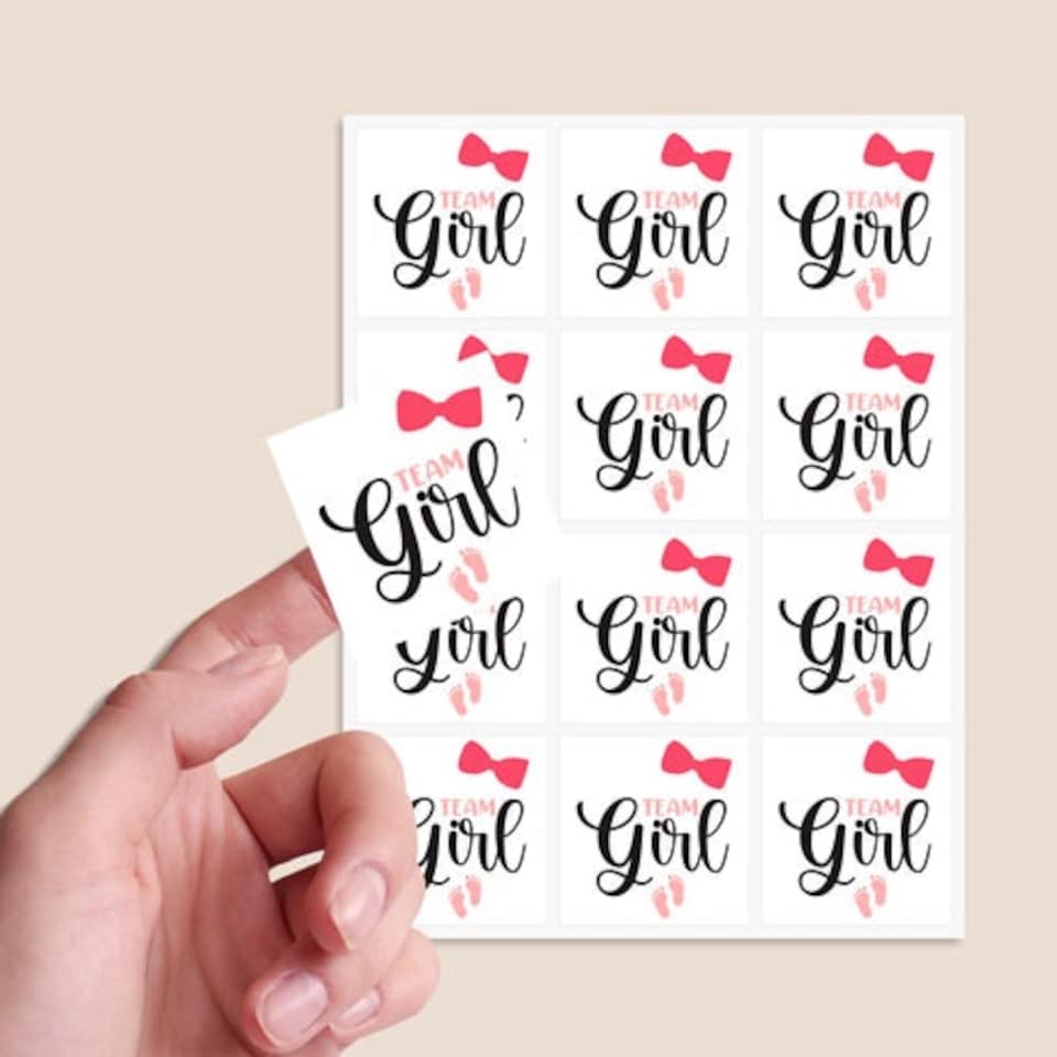 image 1 of Team Girl Gender Reveal Square Stickers 65mm - Sheet of 12